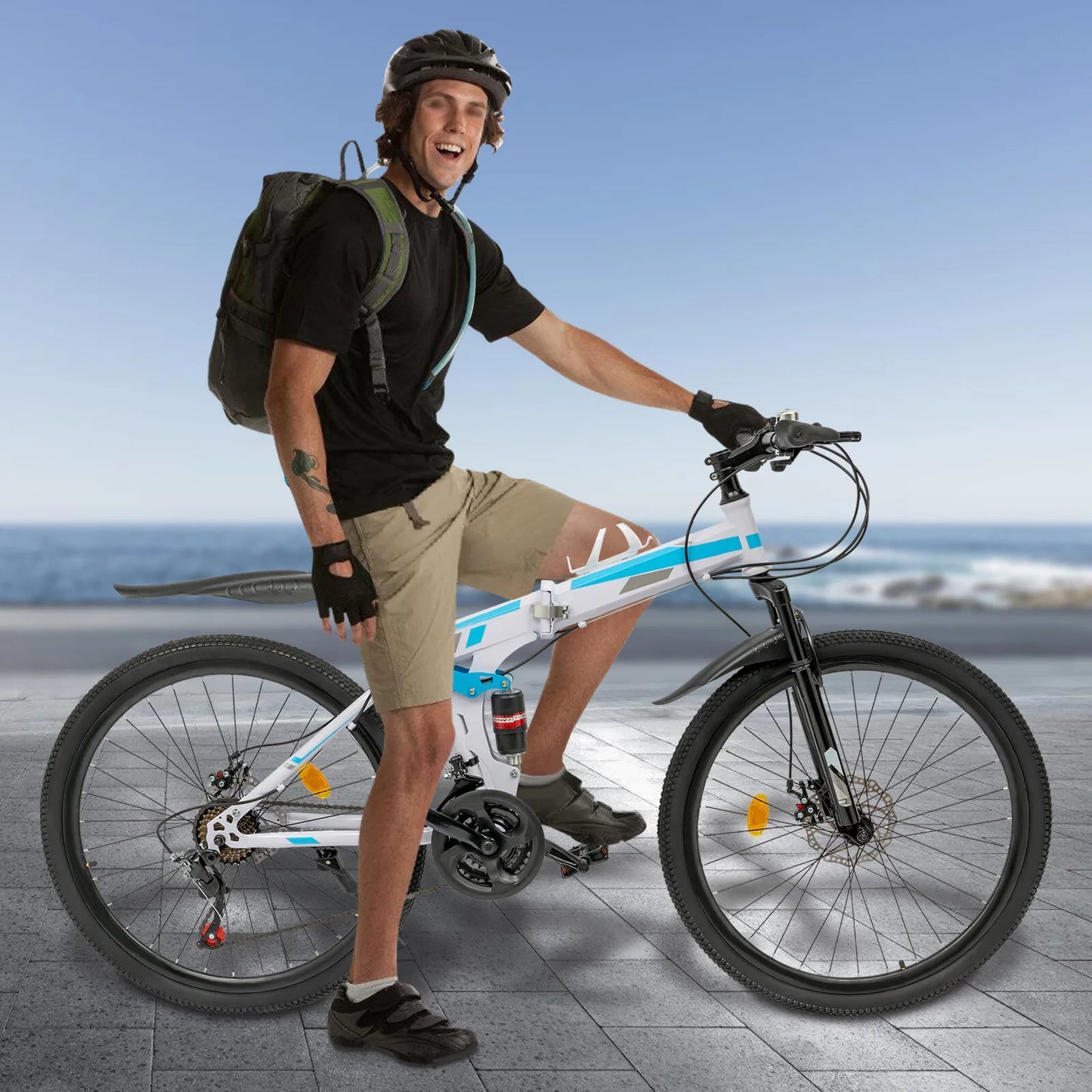 Foldable Mountain Bike High Carbon Steel 21 Speed Dual Disc Brakes