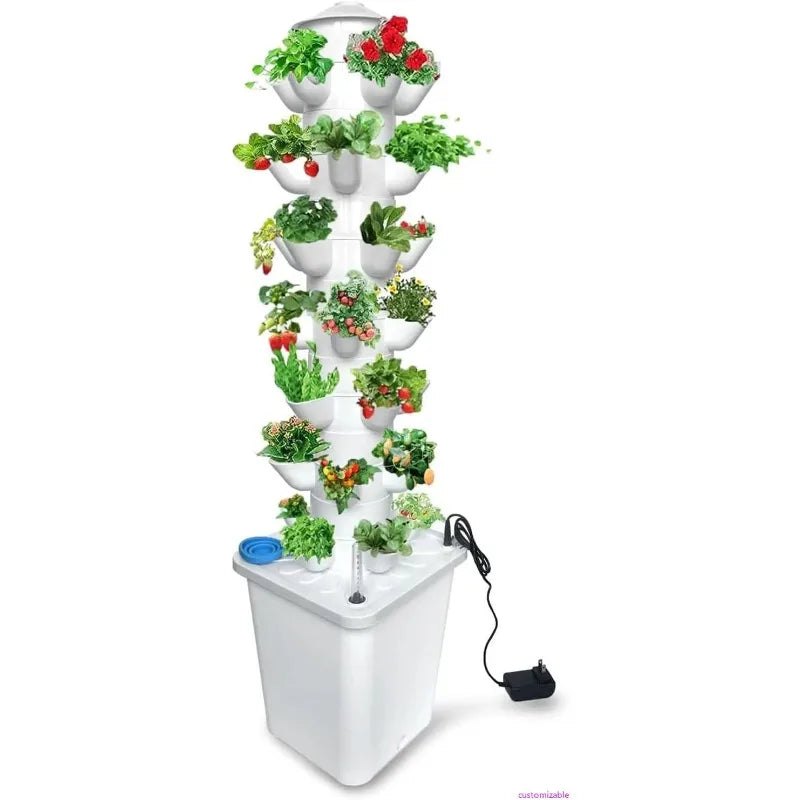 Vertical Hydroponic Tower System with 35 Pots, 7 Layers, Water Pump, Timer, and Smart Plug Kit