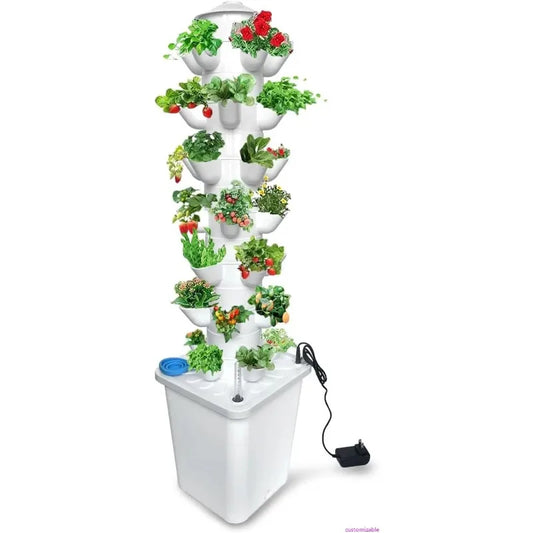 Vertical Hydroponic Tower System with 35 Pots, 7 Layers, Water Pump, Timer, and Smart Plug Kit