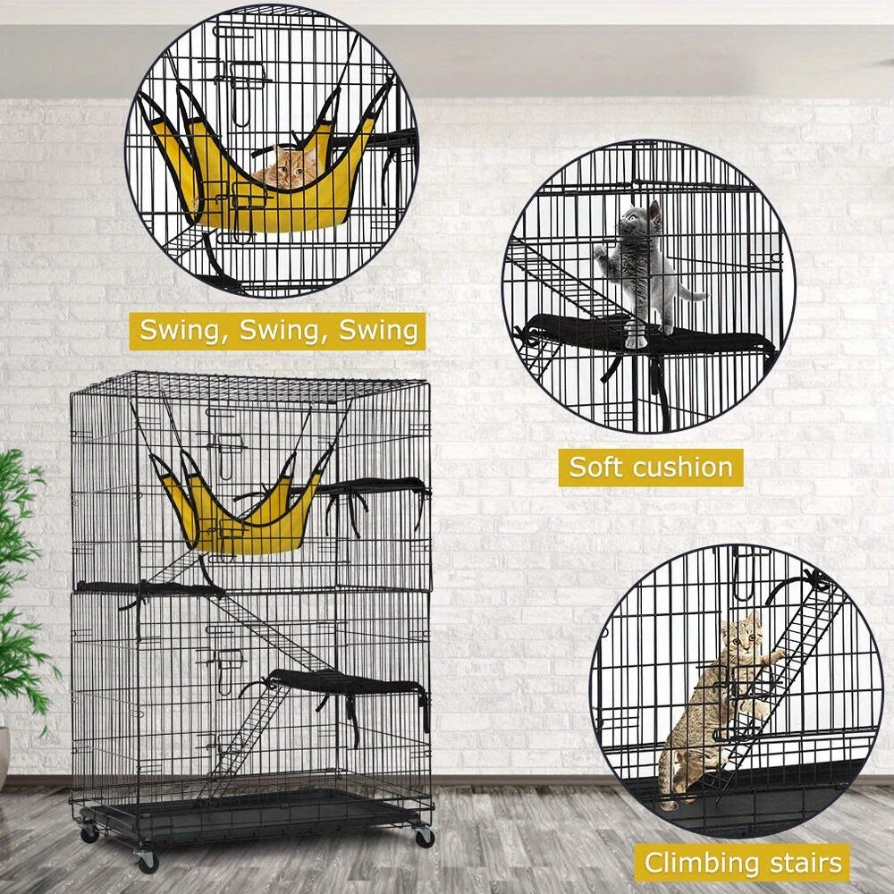 4-Tier Cat Cage with Free Hammock for Play and Relaxation