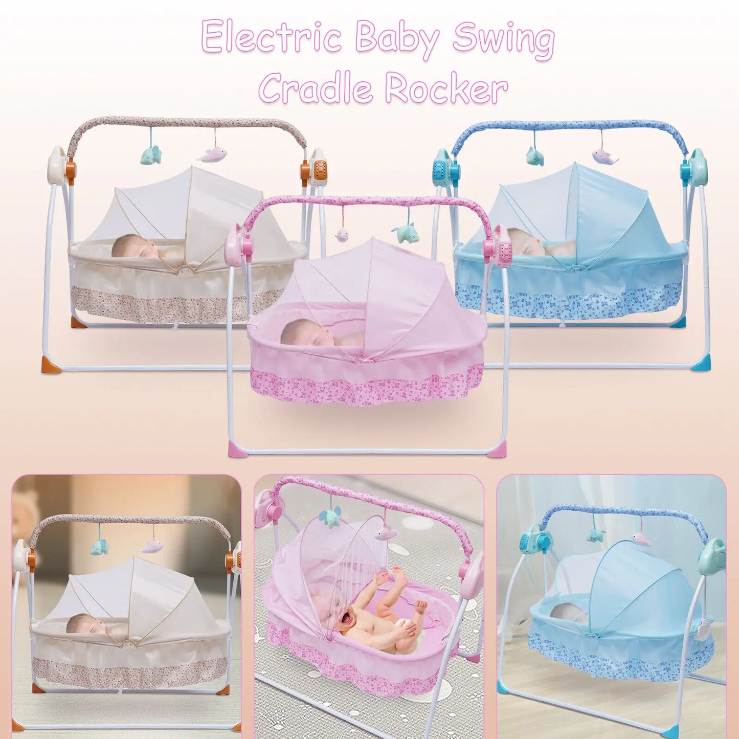 Electric Baby Cradle Auto Swing Rocker Bluetooth Music