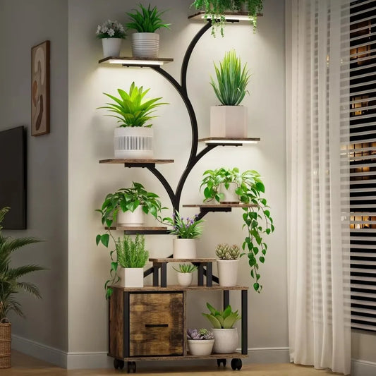 65 Inch Indoor Plant Stand With Grow Lights And Drawer