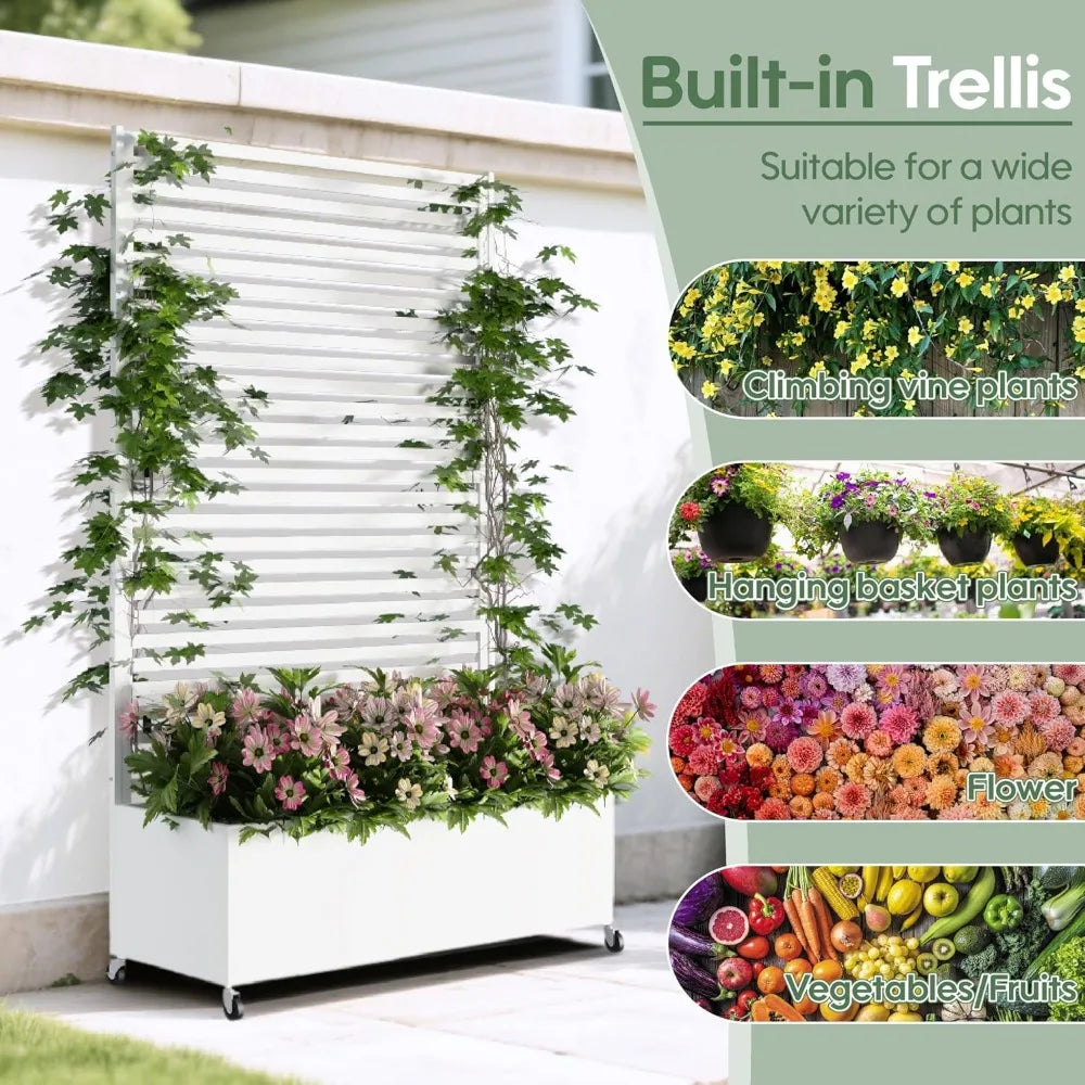 Metal Planter Box with Trellis Raised Garden Bed on Wheels