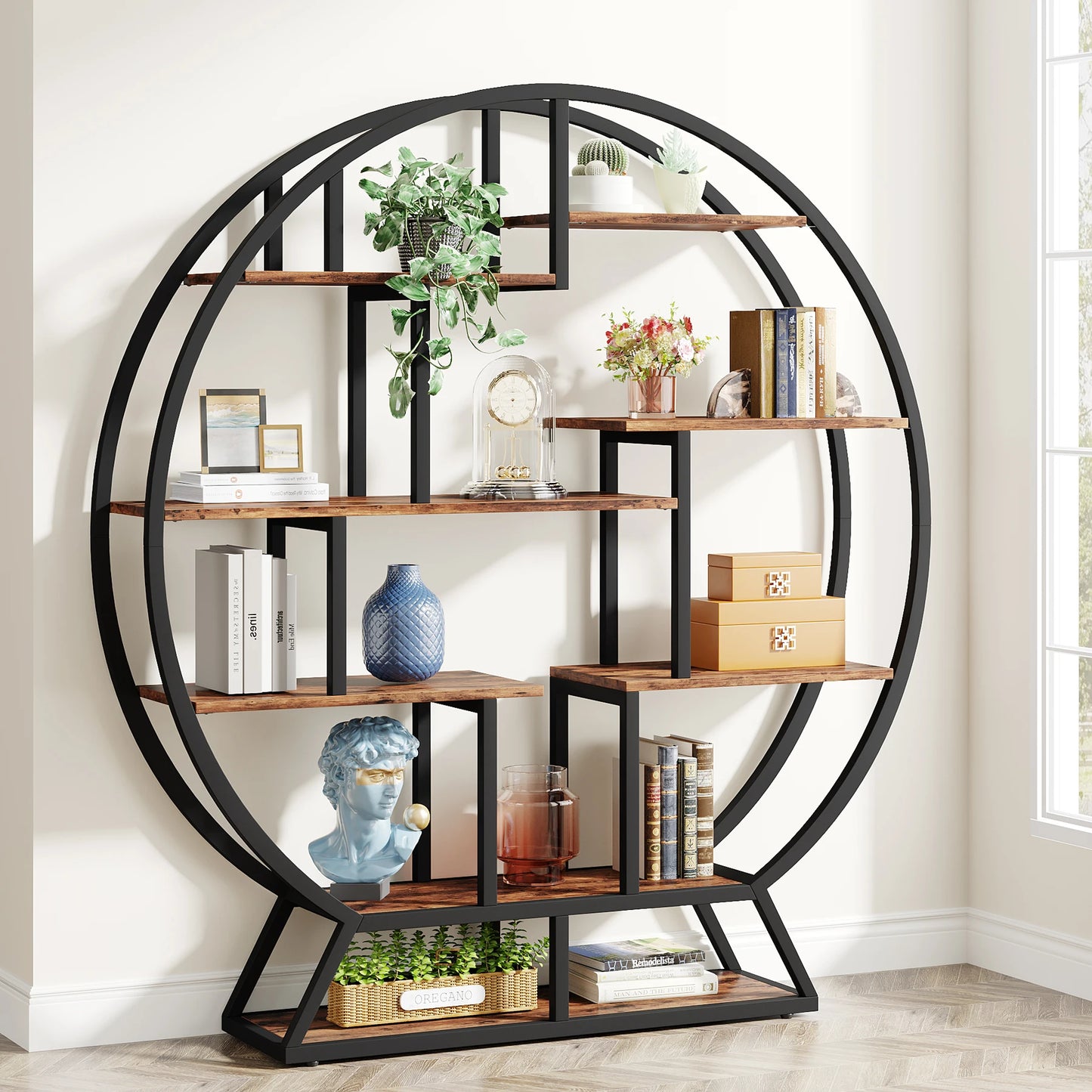 Tribesigns Round Etagere Bookcase With Staggered Shelves
