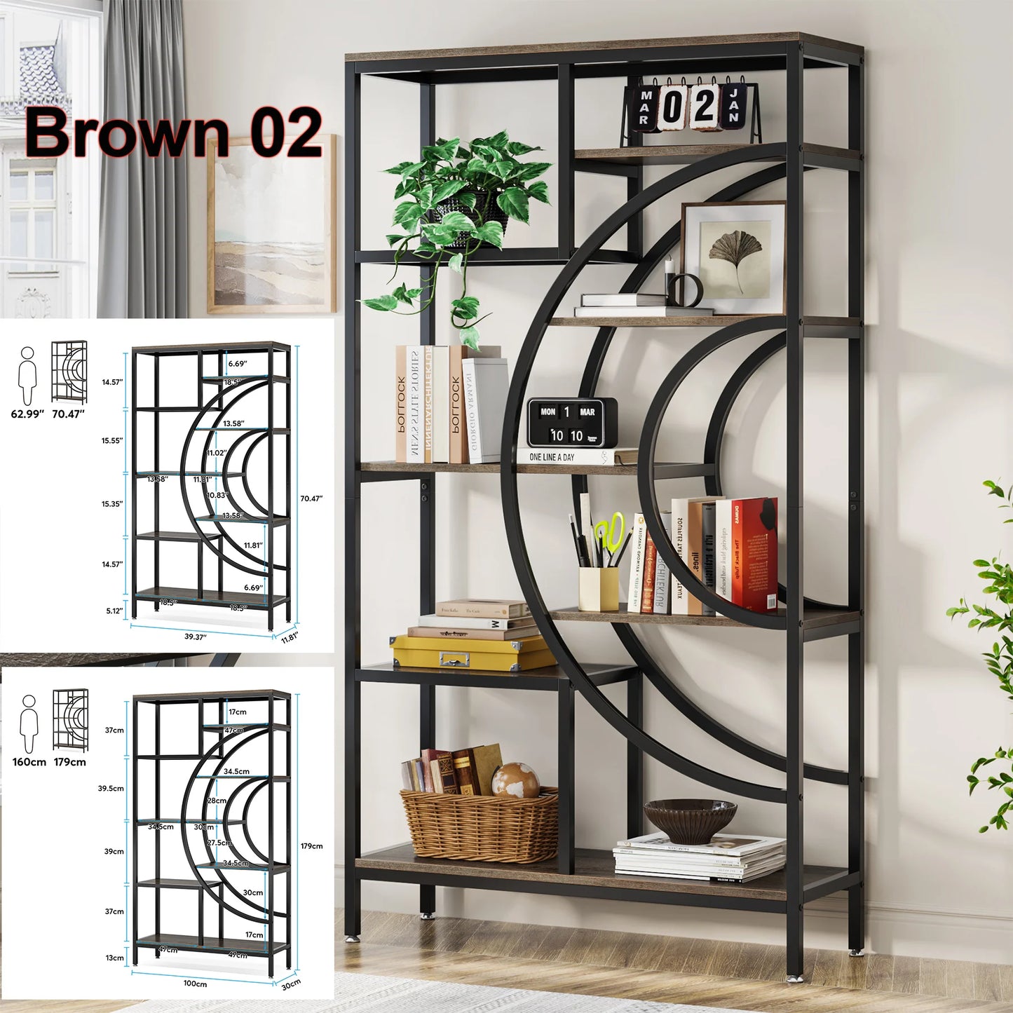 Tribesigns 5 Tier Industrial Etagere Bookcase Freestanding Display Shelf