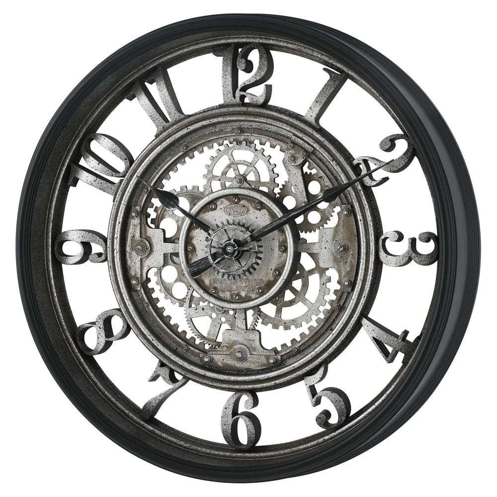 20 Inch Rustic Metal Wall Clock With Moving Gears Decor