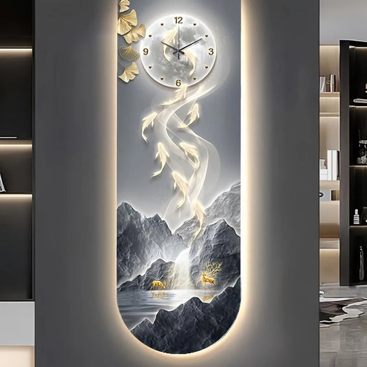 Modern 3D Wall Clock Art with LED Light for Home Decor