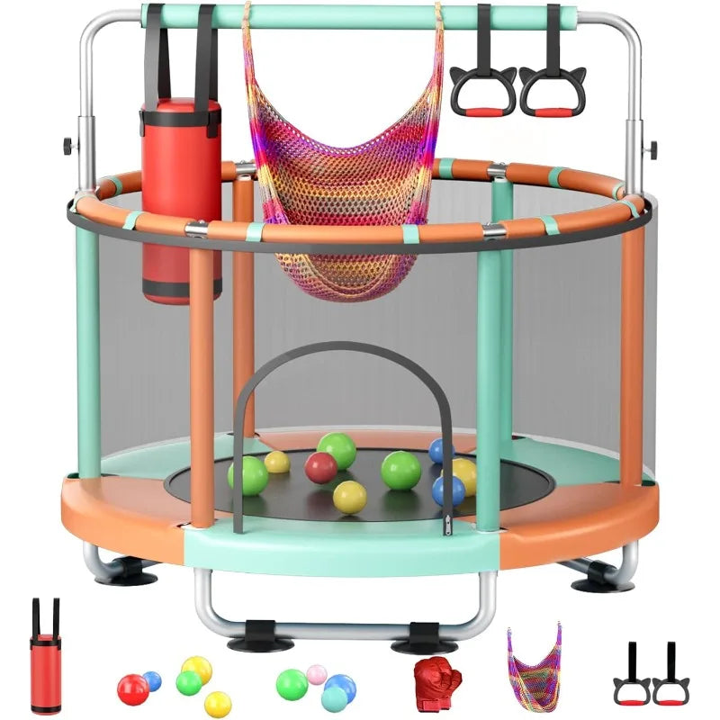55 Inch Toddler Mini Trampoline with Swing and Gymnastics Bar