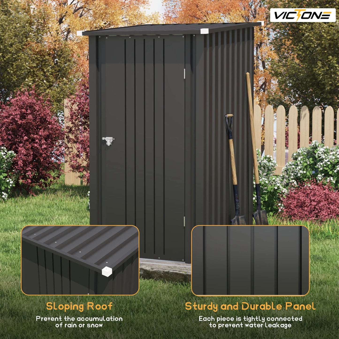 Victone 3x3 Compact Outdoor Storage Shed in Black