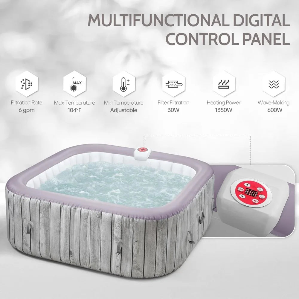 Inflatable Square Hot Tub Spa Portable 4-6 Person Jets