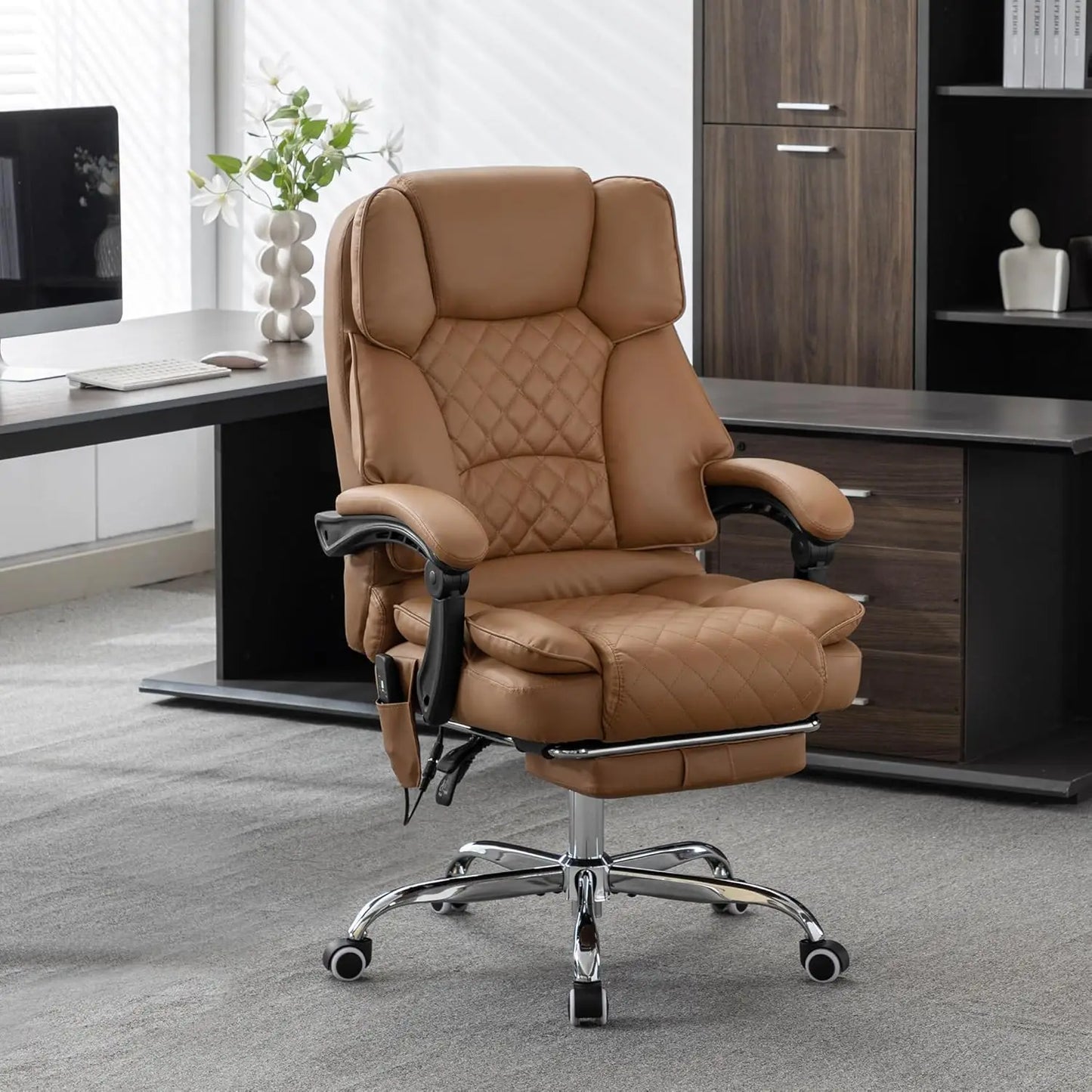 Executive Kneading Massage Office Chair With Heated Reclining Footrest