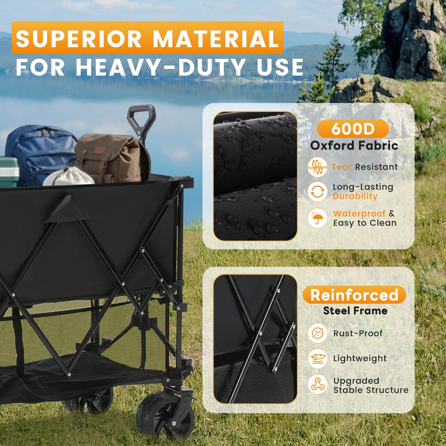 JHK Outdoor Double Decker Wagon Cart For Garden And Camping