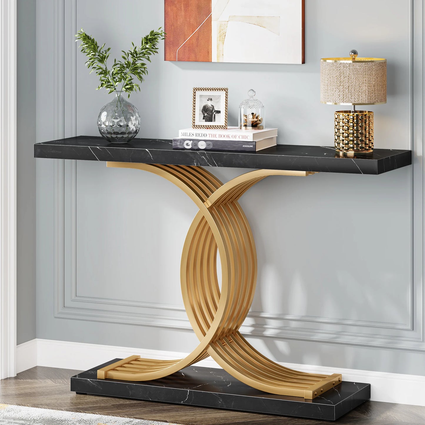 Tribesigns Gold Console Table with Faux Marble Top