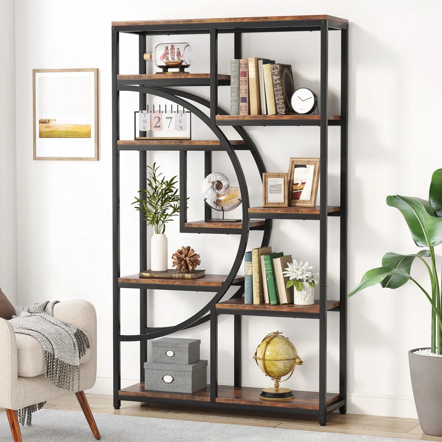 Tribesigns 5 Tier Industrial Etagere Bookcase Freestanding Display Shelf