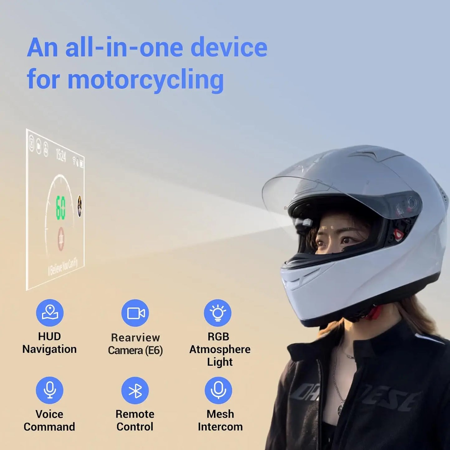 E6 Motorcycle Helmet HUD with Bluetooth GPS and Intercom