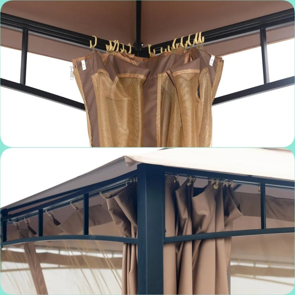 Heavy Duty 10x12 Patio Gazebo with Double Roof and Privacy Curtains