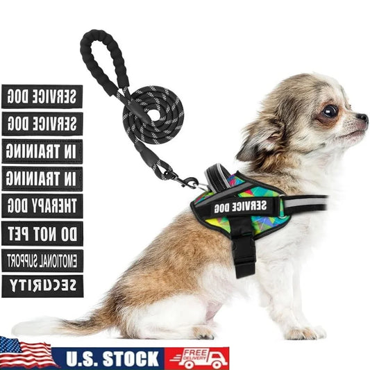 Reflective No Pull Service Dog Harness Leash Set with Patches