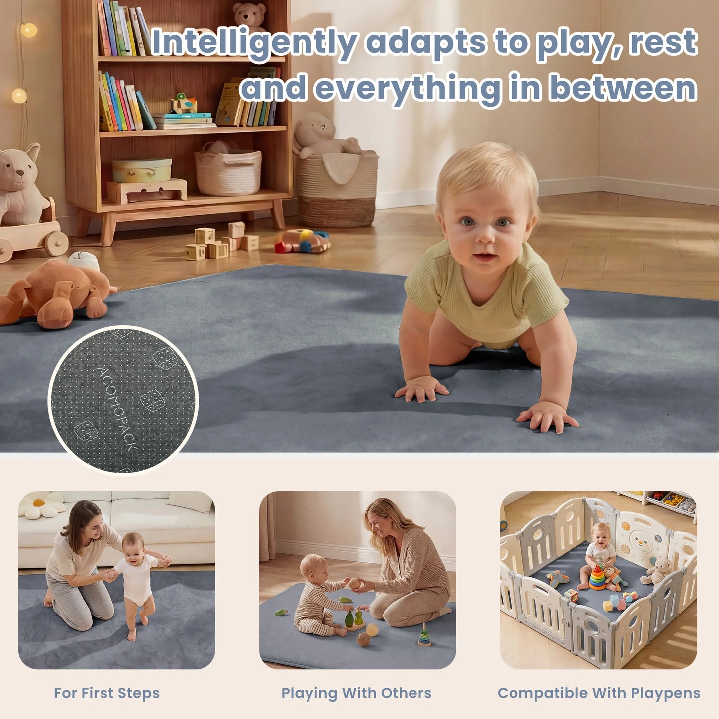 Huloo SleepCN Baby Play Mat For Tummy Time Non Slip Memory Foam