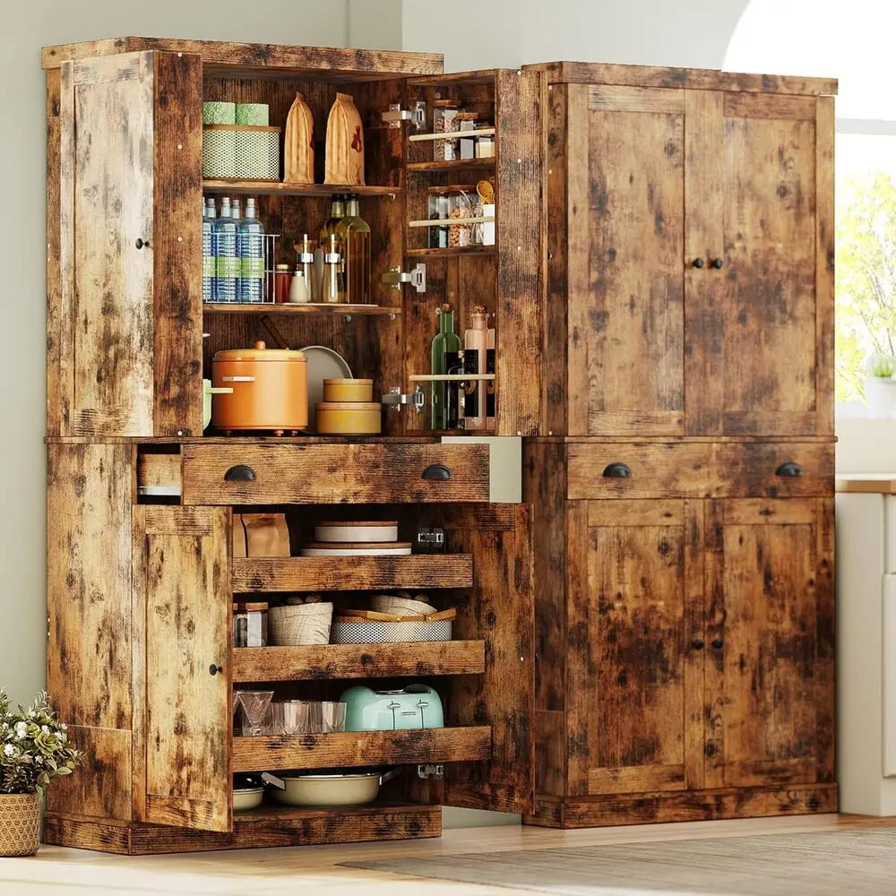 Ironck Freestanding Kitchen Pantry Cabinet With Drawer And Sliding Storage