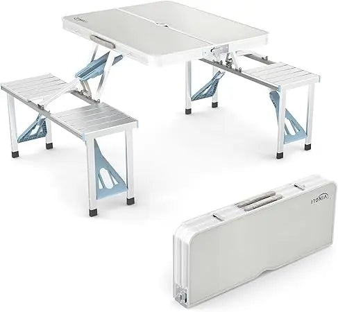 Foldable Aluminum Camping Picnic Table With Seats And Umbrella Hole