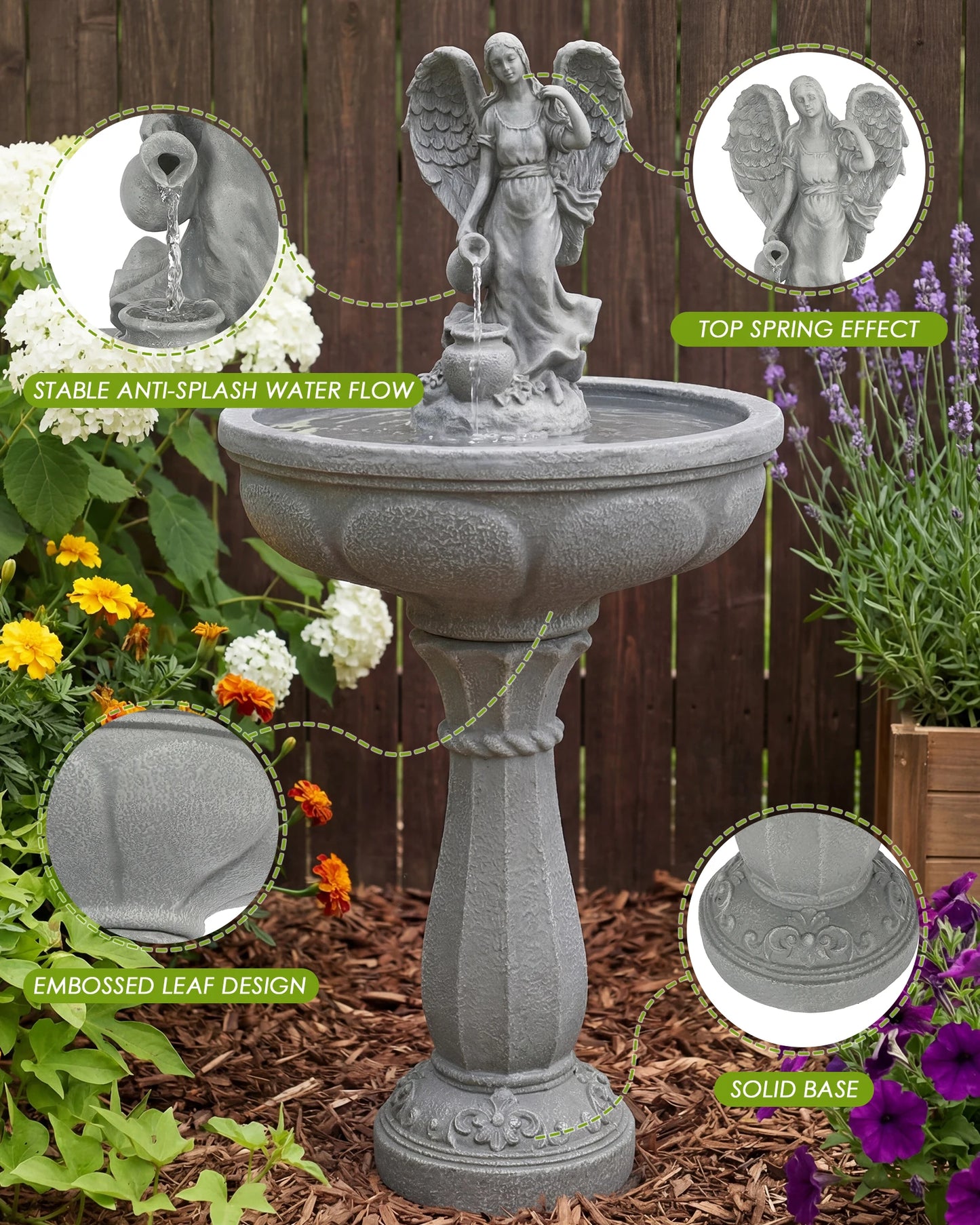 Outdoor Water Fountain Resin With Auto Shutoff Pump For Garden