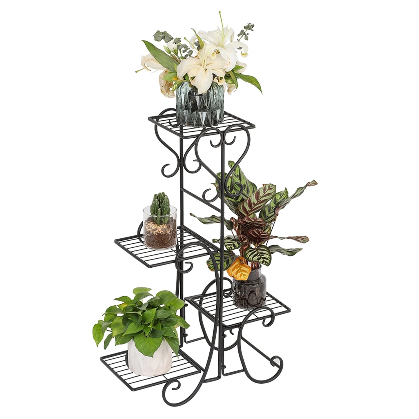Black Metal Square Flower Shelves Plant Stand for Indoor Outdoor