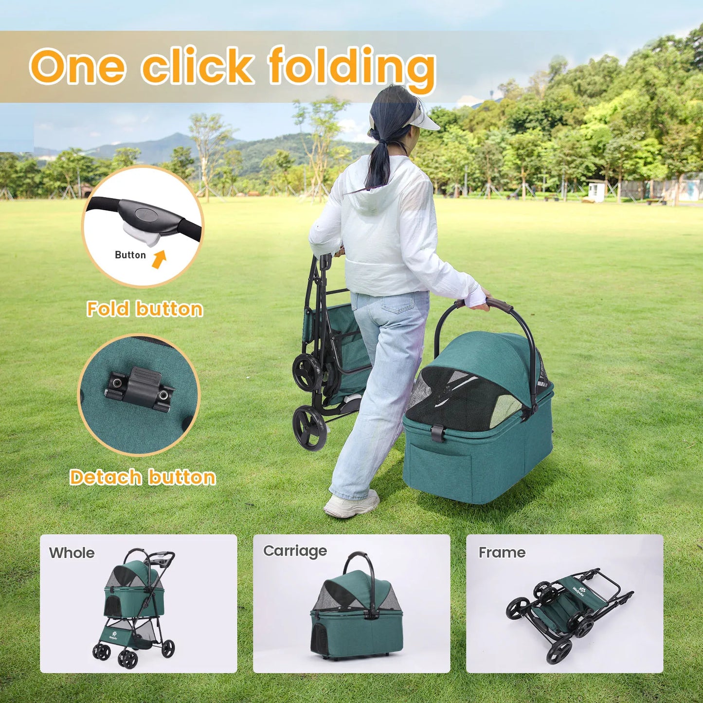 Wedyvko One-Click Folding Pet Stroller for Small Dogs