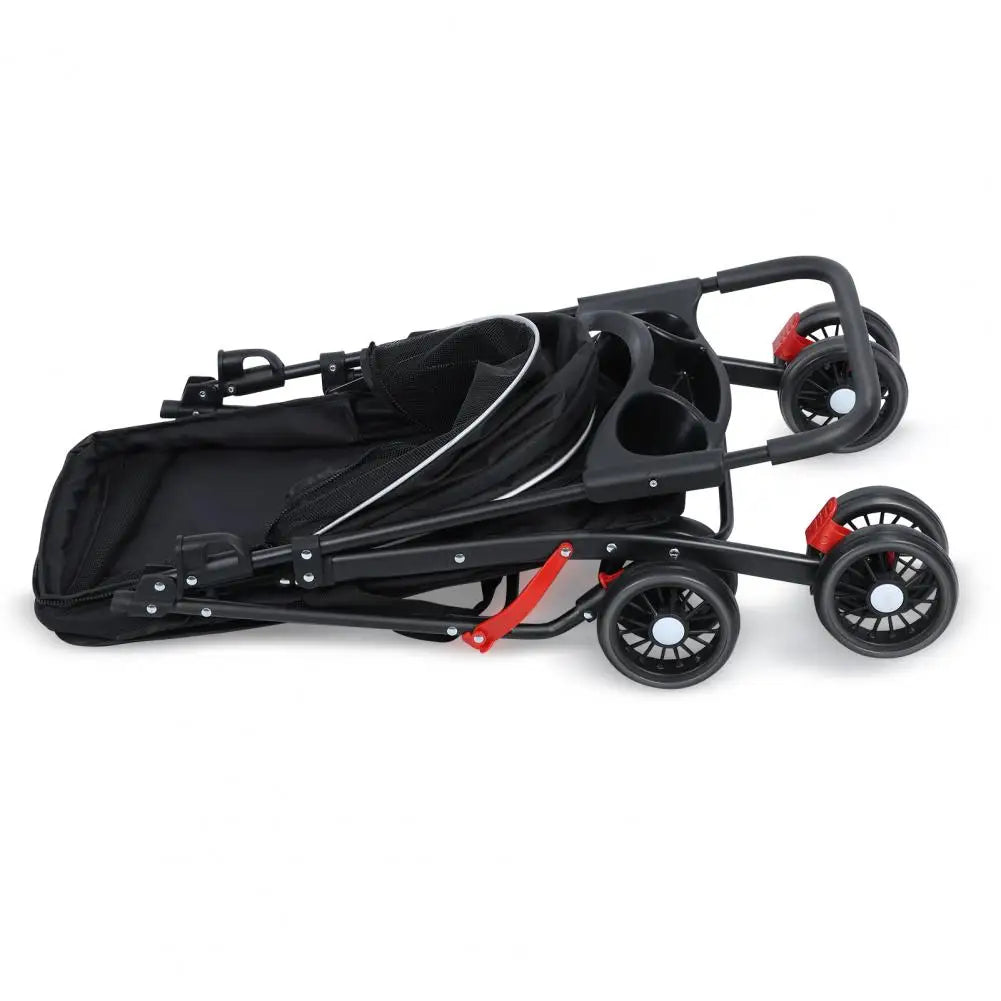 4 Wheel Dog Cat Stroller Outdoor Folding Cup Holder