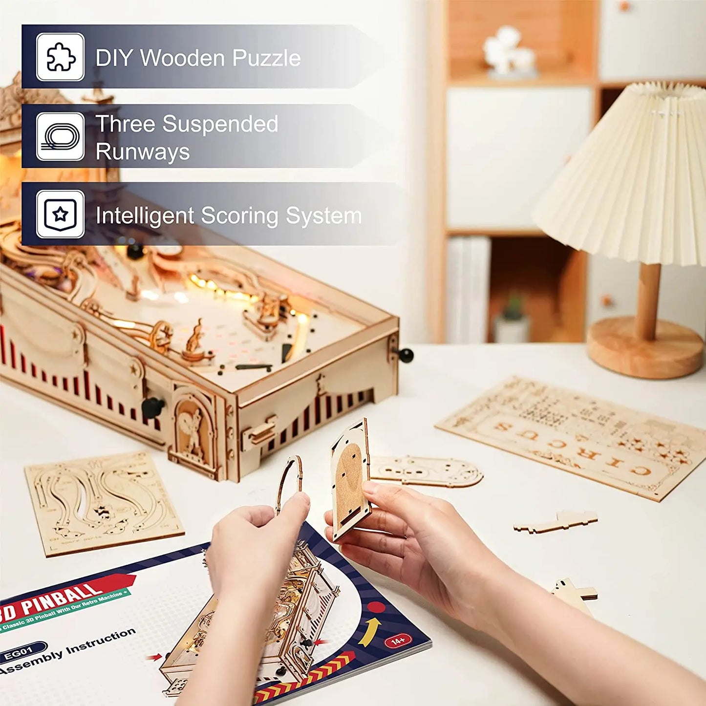 ROKR 3D Pinball Machine Wooden Puzzle DIY Kit for Adults