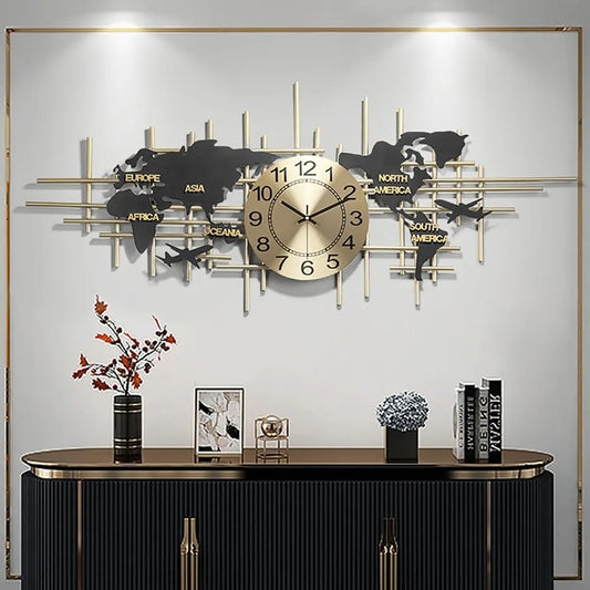 Modern 3D World Map Wall Clock in Bronze Gold