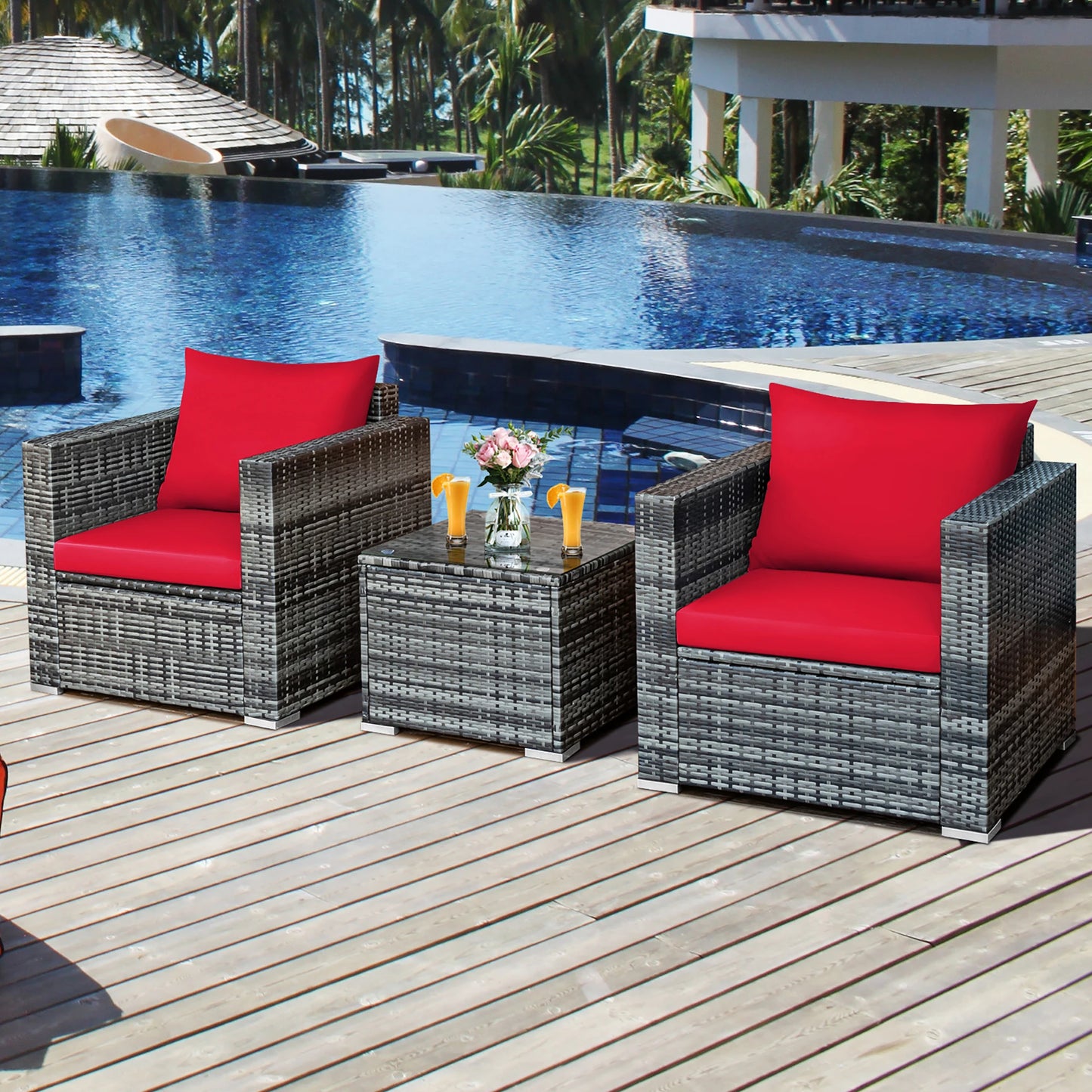 HOMASIS 3 Piece Patio Rattan Furniture Set With Cushioned Seating