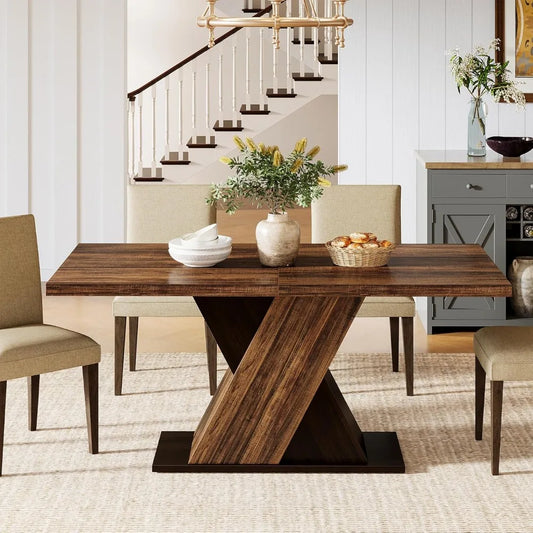 55 Inch Rustic Brown Farmhouse Dining Table For Four