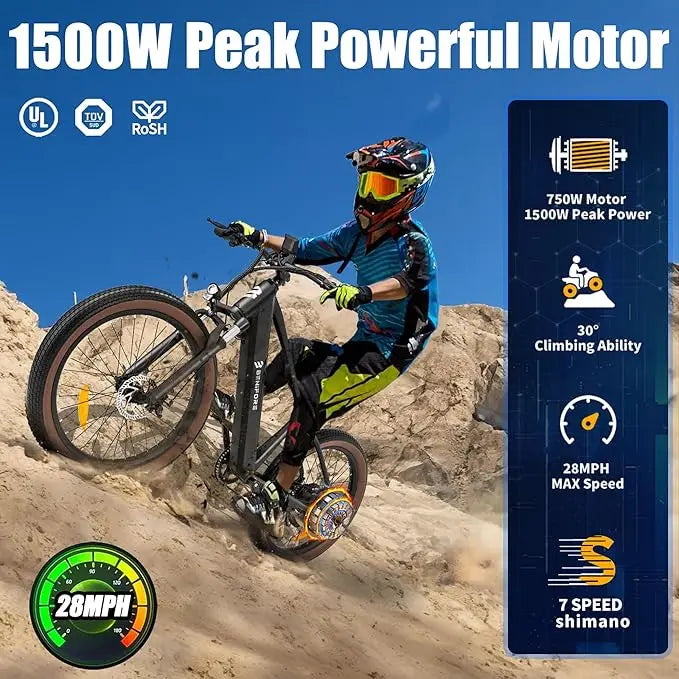 Luckeep C26 1500W Electric Bike 28 MPH 72 Miles Range