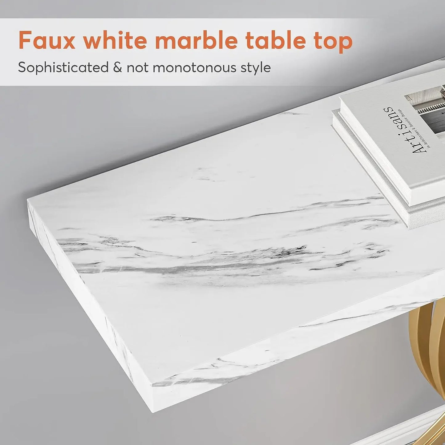 Tribesigns Gold Console Table with Faux Marble Top