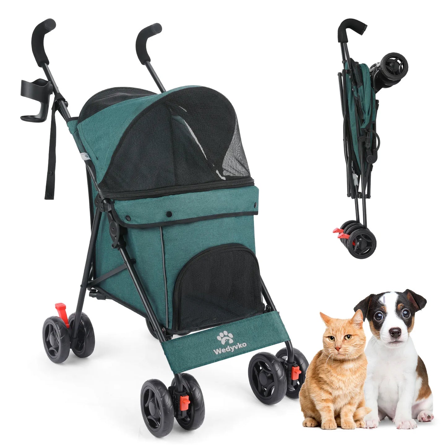 Wedyvko Pet Dog Stroller Four Wheel With Brakes And Storage