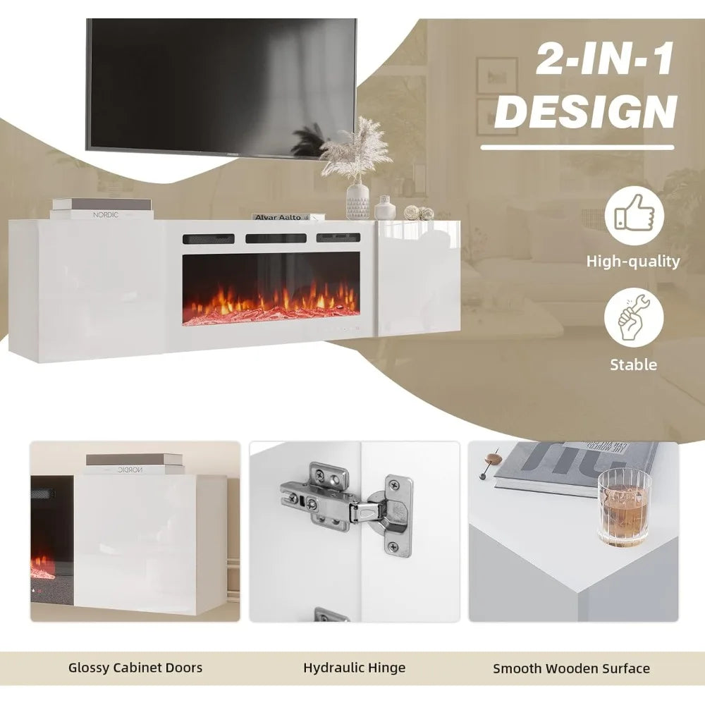 Modern Floating TV Stand With Electric Fireplace Entertainment Center