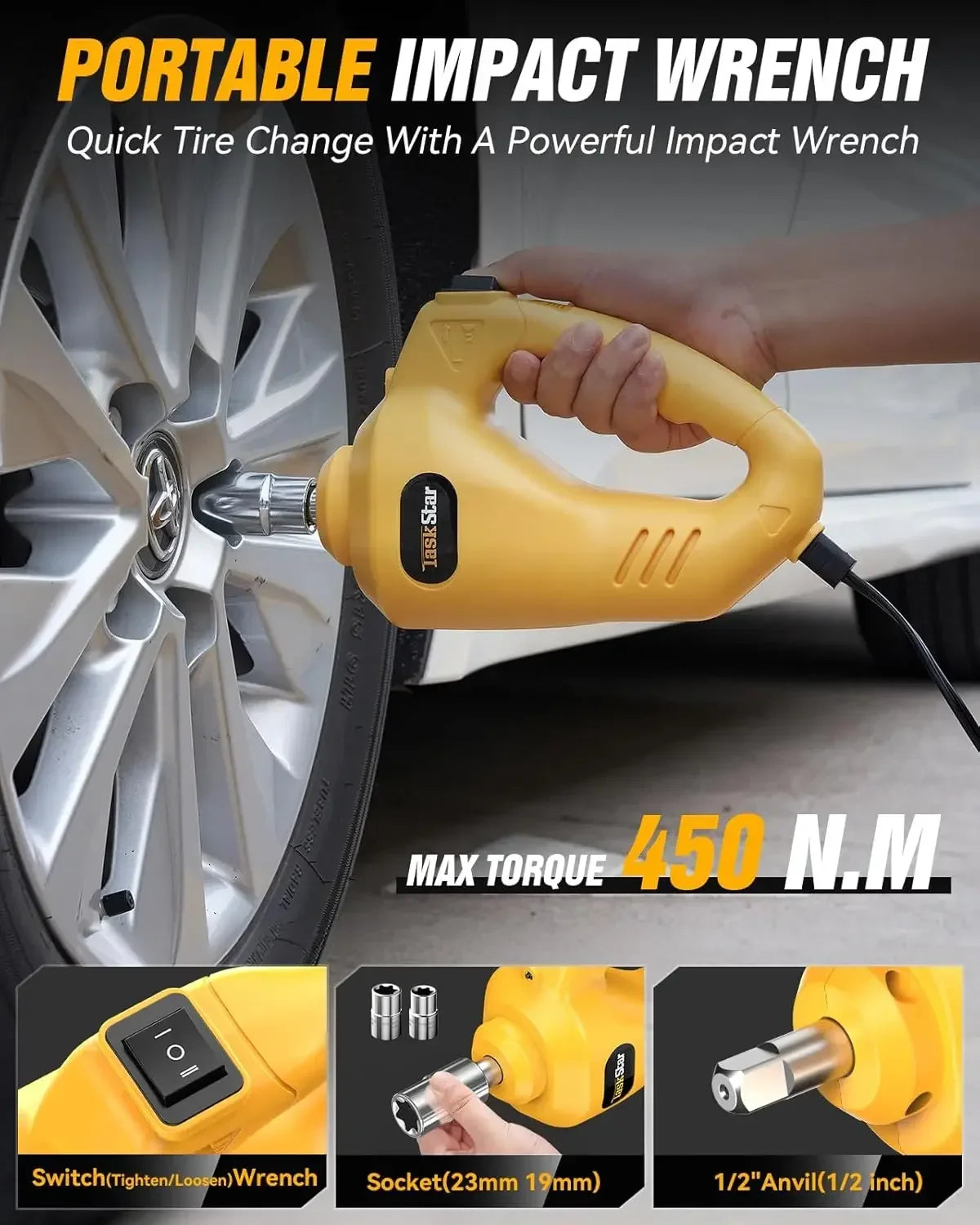 Taskstar Electric Car Jack Kit with Impact Wrench 5 Ton