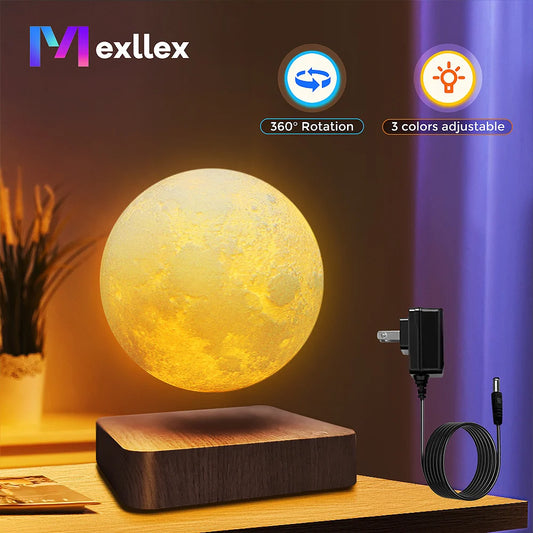 Mexllex Magnetic Floating Moon Lamp With Wooden Base Led Nightlight