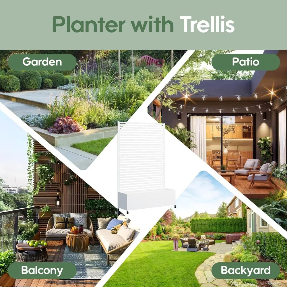 Metal Planter Box with Trellis Raised Garden Bed on Wheels