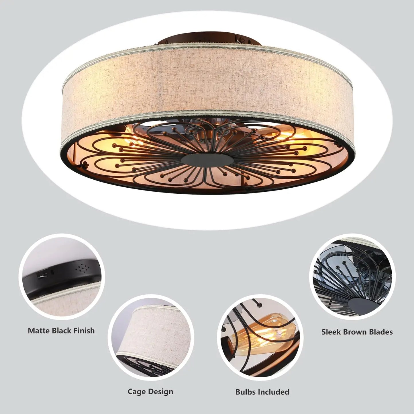 Boho Rattan Bladeless Ceiling Fan With Light and Remote