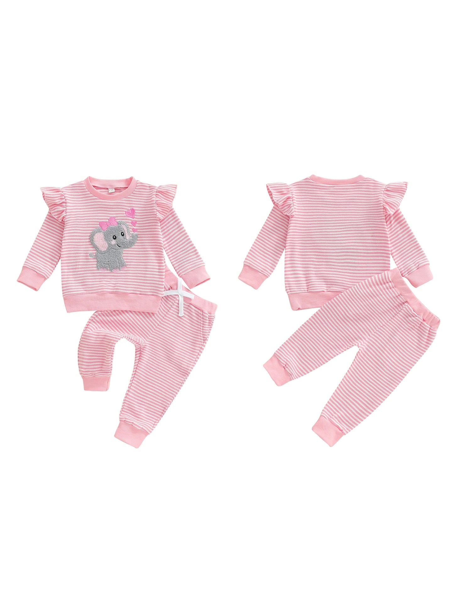 Cute Baby Girl Autumn Floral Ruffle Sleeve Denim Pants Set