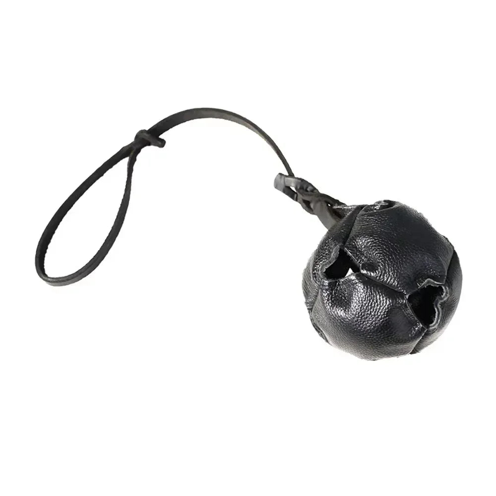 Leather Dog Training Ball Toy With Handle Tug Bite Fetch
