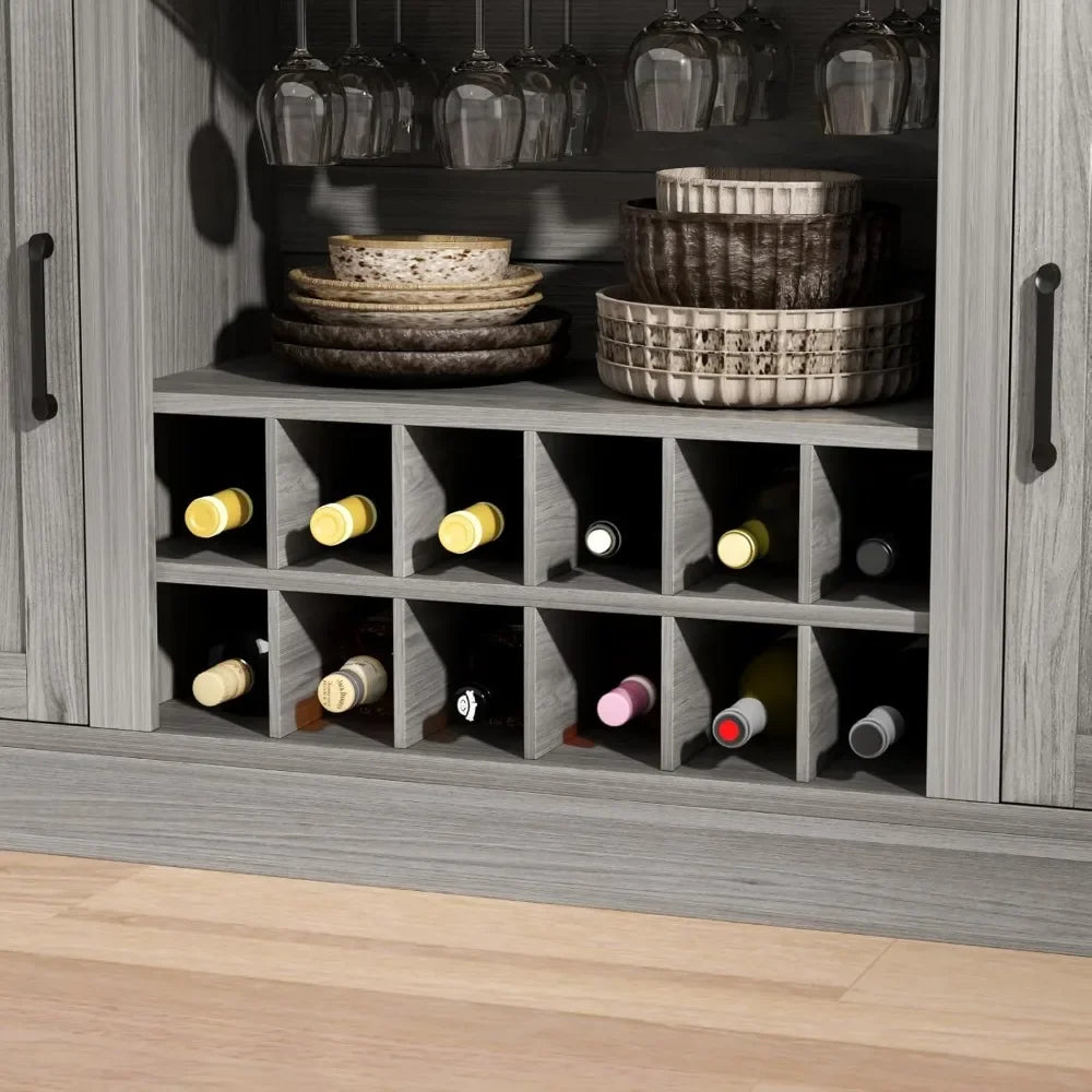 Crescent Bar Cabinet With LED Lighting And Stemware Holders