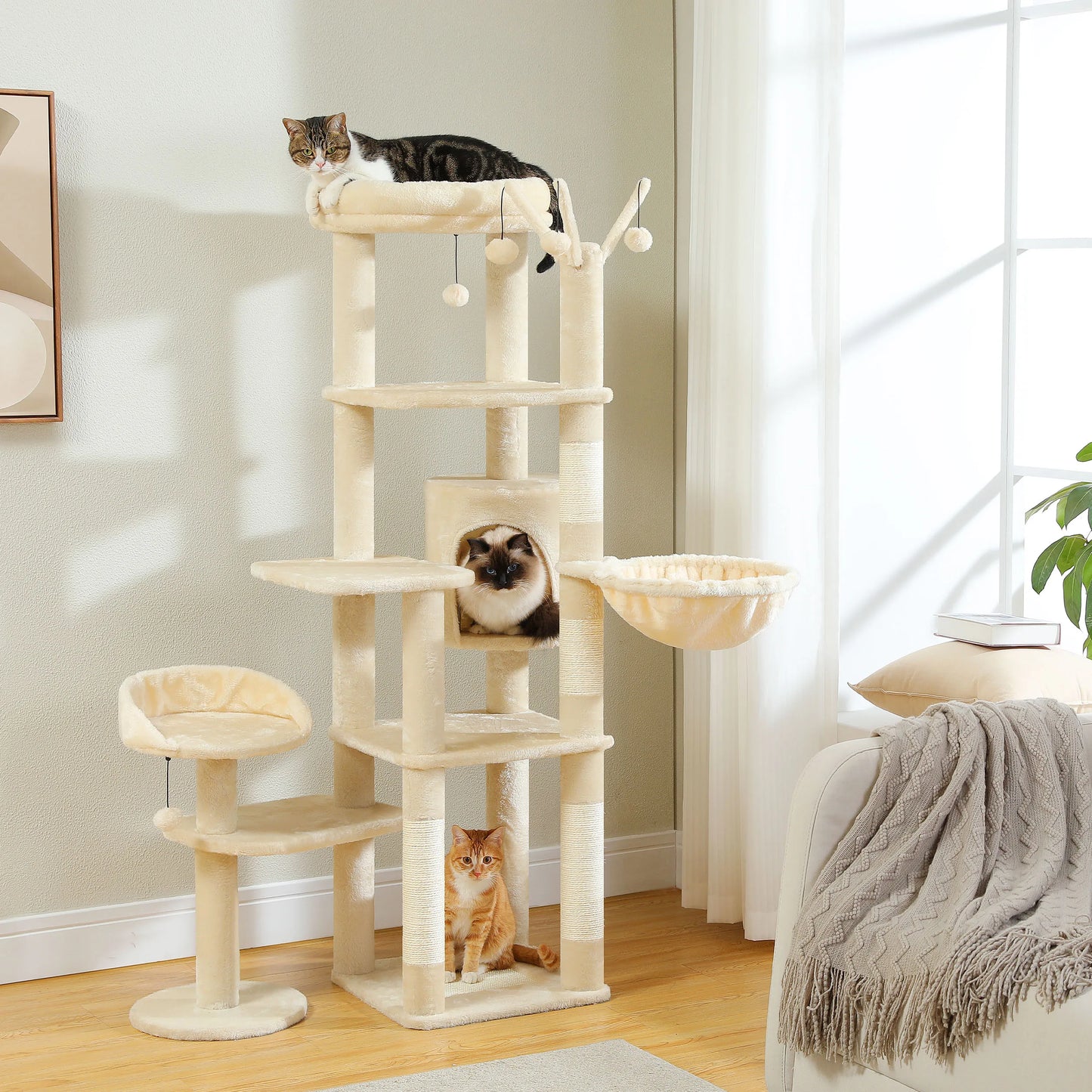 PEQULTICN Multi Level Cat Tree With Scratching Post And Hammock