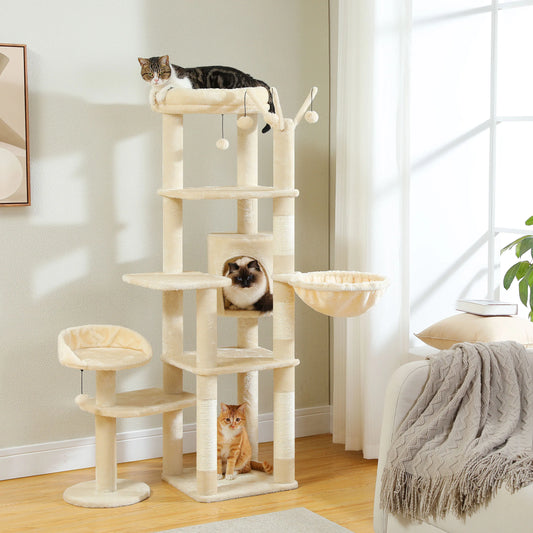 PEQULTICN Multi Level Cat Tree With Scratching Post And Hammock