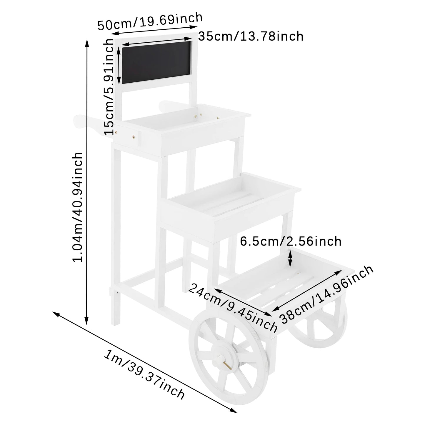3-Tiered Flower Cart Display Stand With Blackboard Wheels