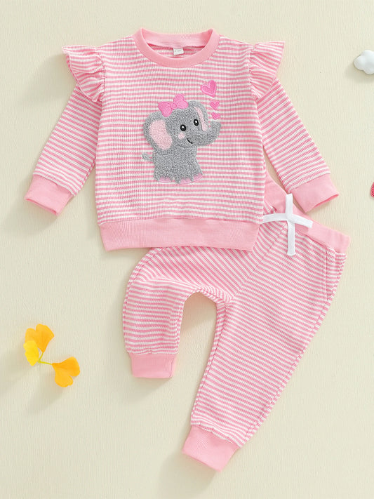 Cute Baby Girl Autumn Floral Ruffle Sleeve Denim Pants Set