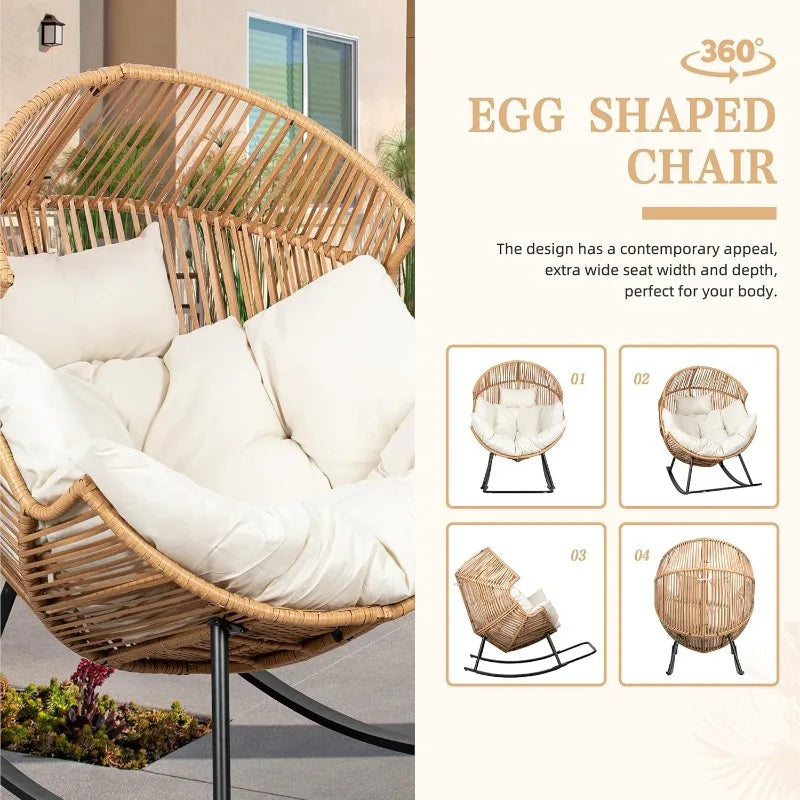 Wicker Egg Chair PE Rattan Rocking Chair With Cushion