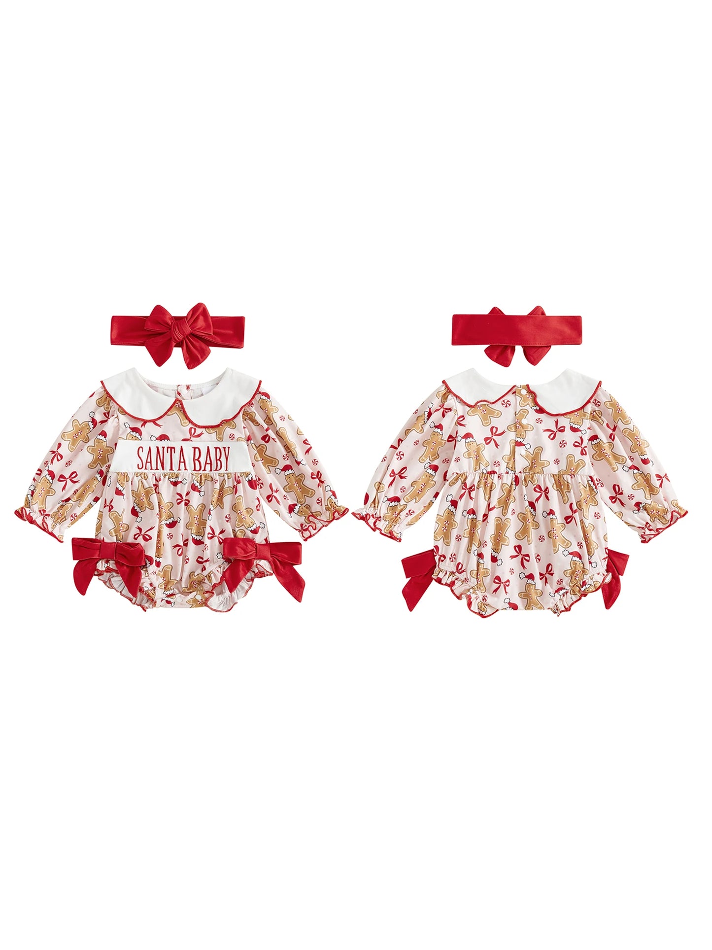 CN Guangdong Baby Girl Christmas Gingerbread Romper Headband Set