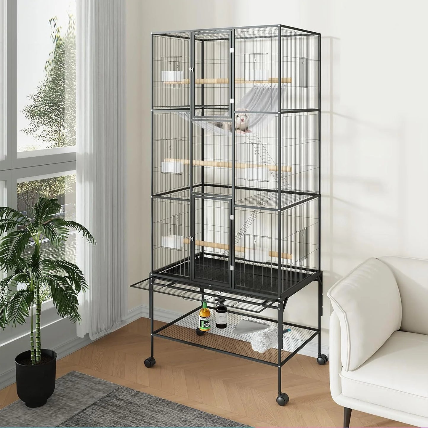 HiMISSCN Bird Cage With Rolling Storage Stands For Parrots